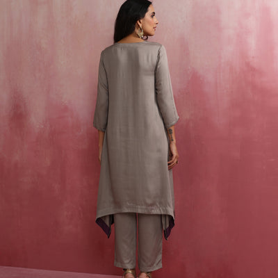 trueBrowns Grey High low Kurta Set