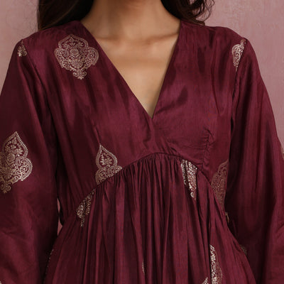 trueBrowns Purple Viscose Silk Kurta Set