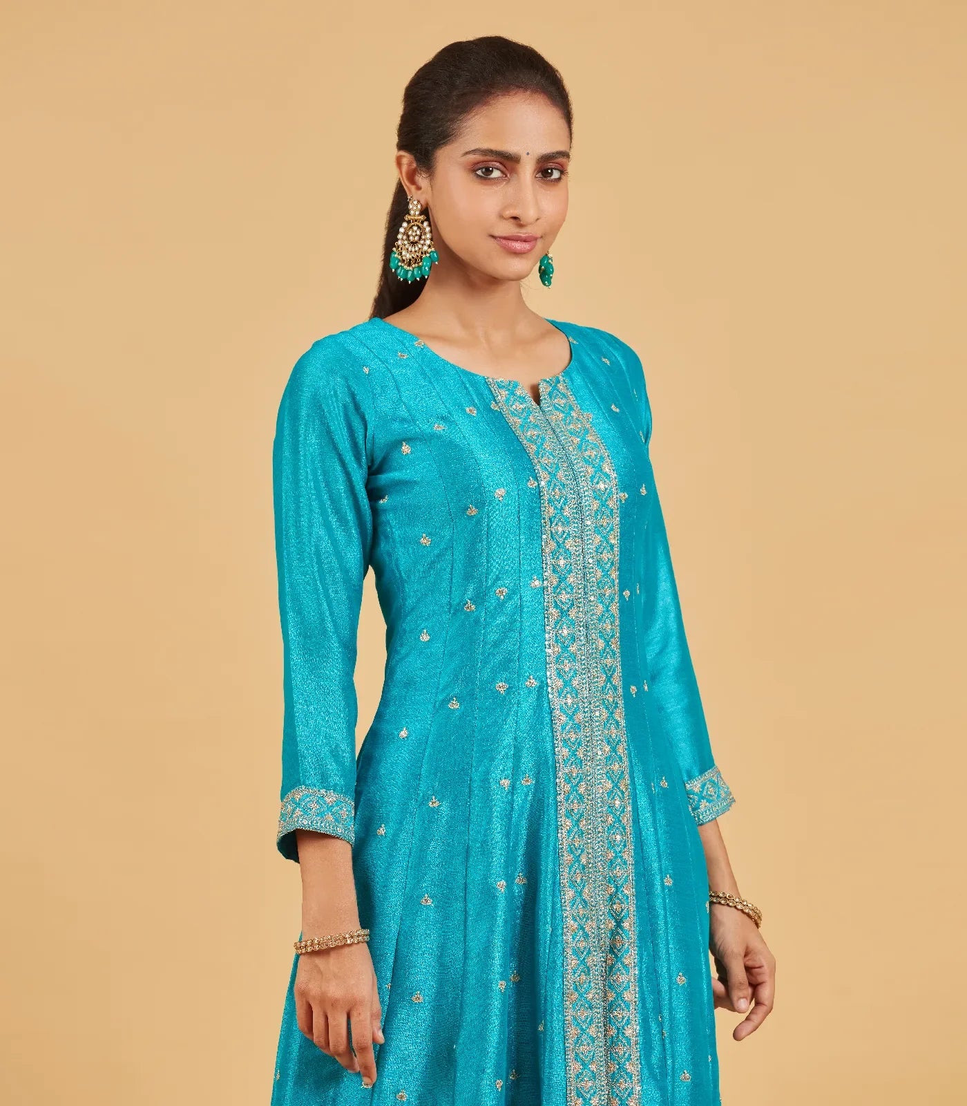 Turquoise Blue Anarkali Set With Matching Dupatta