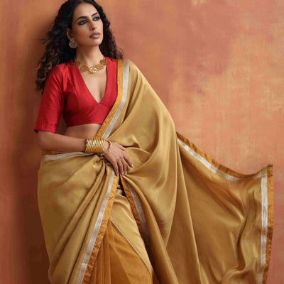 trueBrowns Gold Tissue Ready To Wear Saree
