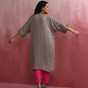 trueBrowns Grey Modal Kimono Kurta Set