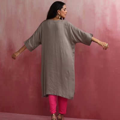 trueBrowns Grey Modal Kimono Kurta Set