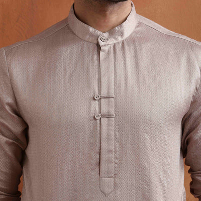 trueBrowns Men's Beige Sequin Chanderi Kurta