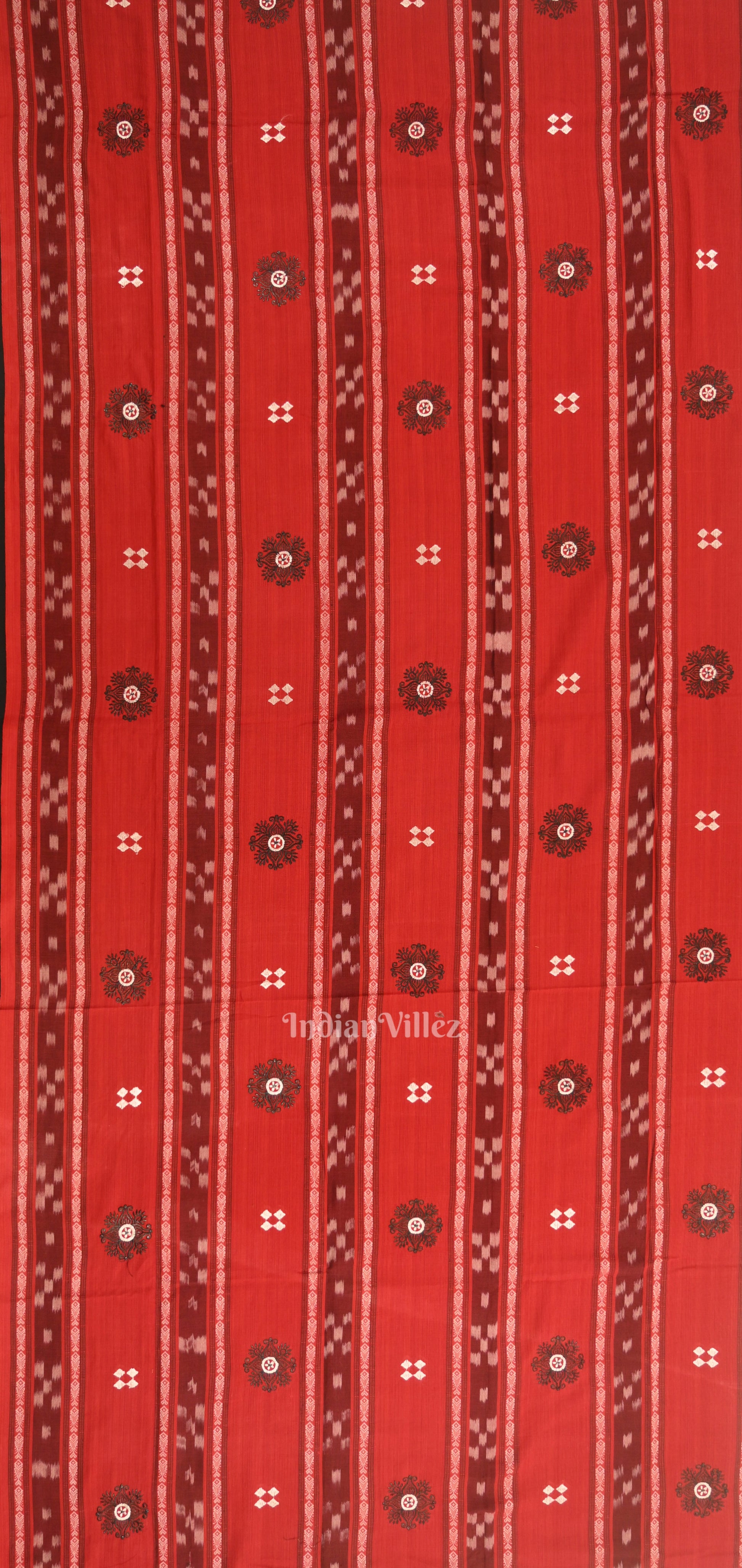 Red with Black Floral Buti Odisha Ikat  Sambalpuri Dress Material & Dupatta