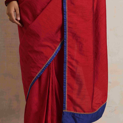 trueBrowns Red Silk Ready To Wear Saree