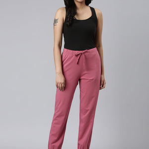 Women Solid Light Wine Mid Rise Cotton Casual Joggers