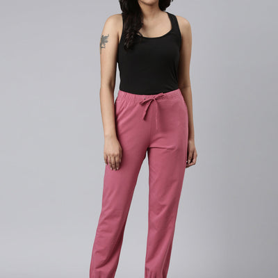 Women Solid Light Wine Mid Rise Cotton Casual Joggers