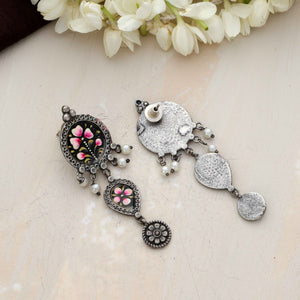 trueBrowns Silver Tone Handpainted Dangle Earrings