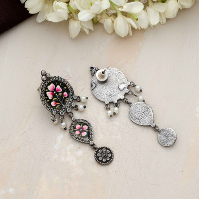 trueBrowns Silver Tone Handpainted Dangle Earrings