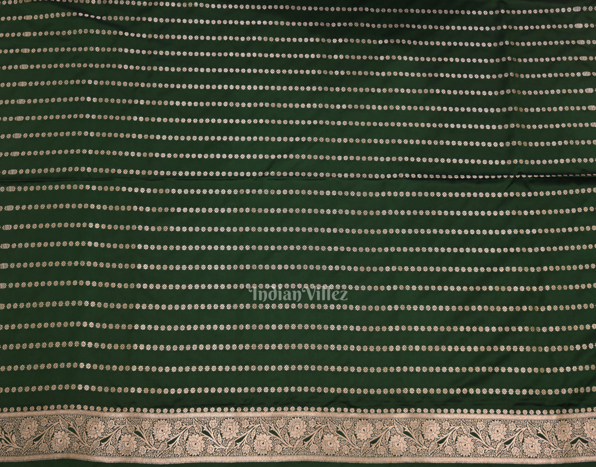 Bottle Green  Pure  Soft Mashru Satin Silk Banarasi Saree