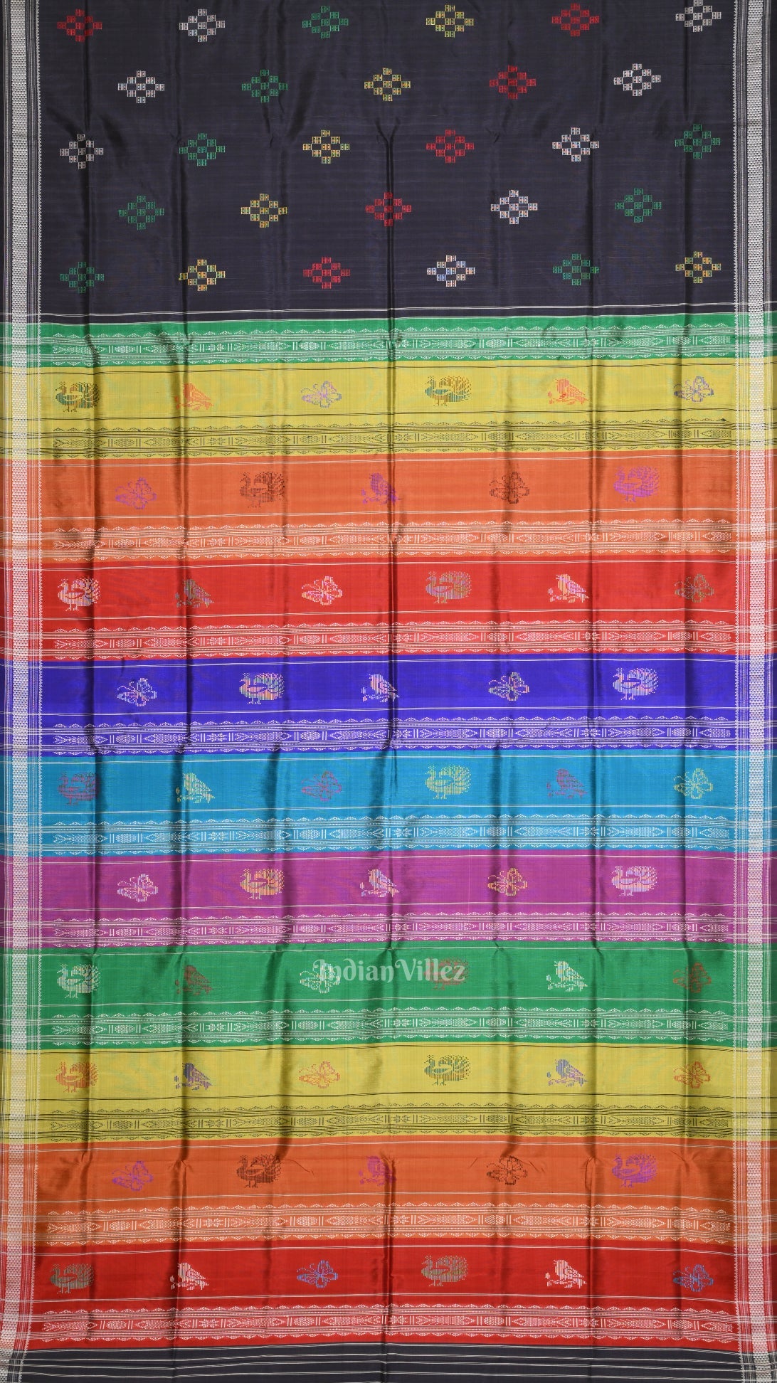 Black Pasapali Double Pallu Berhampuri Silk Saree