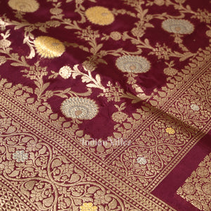 Wine Meenakari Pure Mashru Satin Silk Banarasi Saree