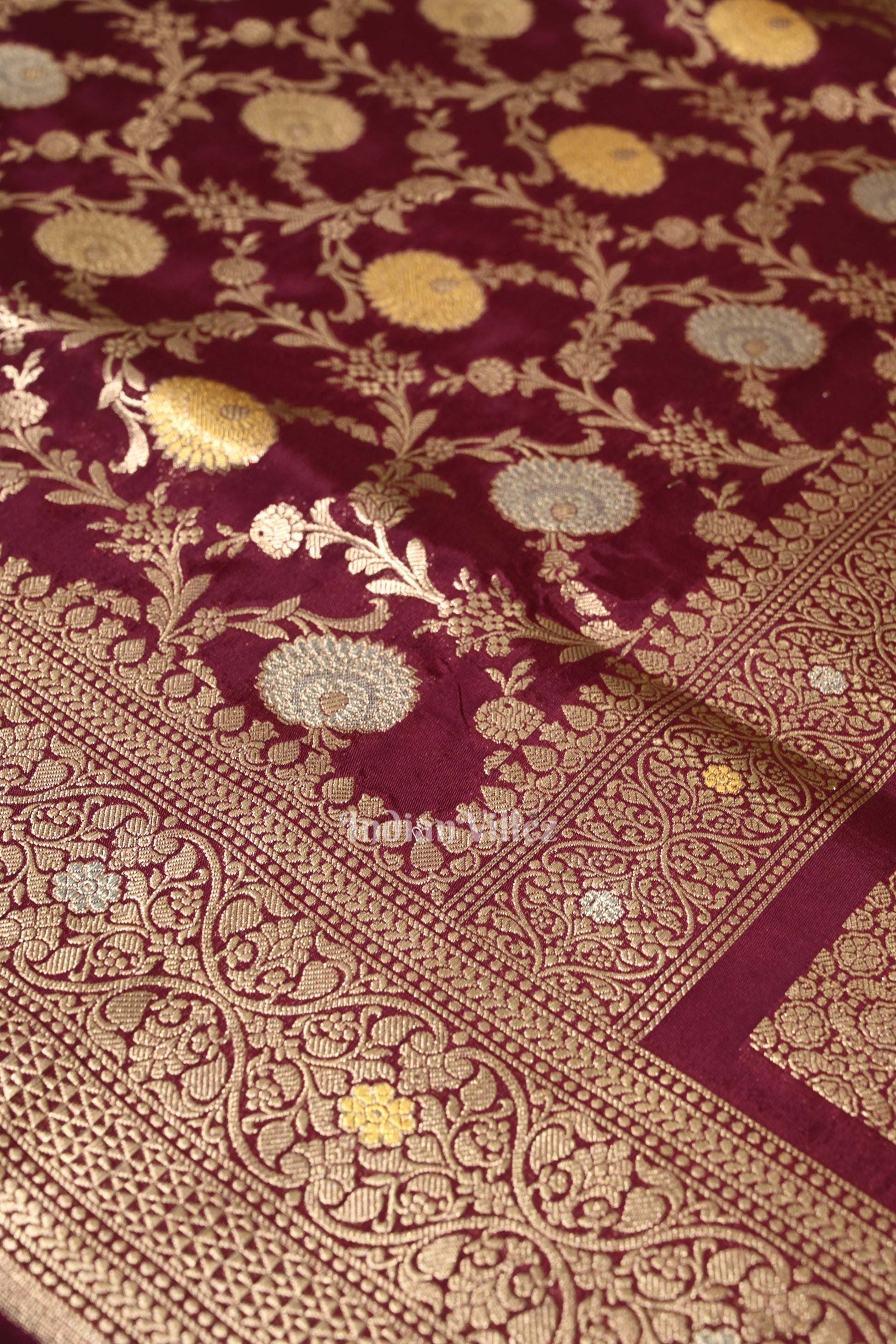 Wine Meenakari Pure Mashru Satin Silk Banarasi Saree