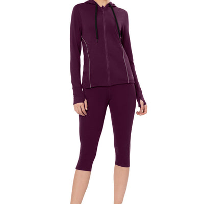 Flaunt Hoodie Full Sleeve Active Jacket - Blackberry Wine
