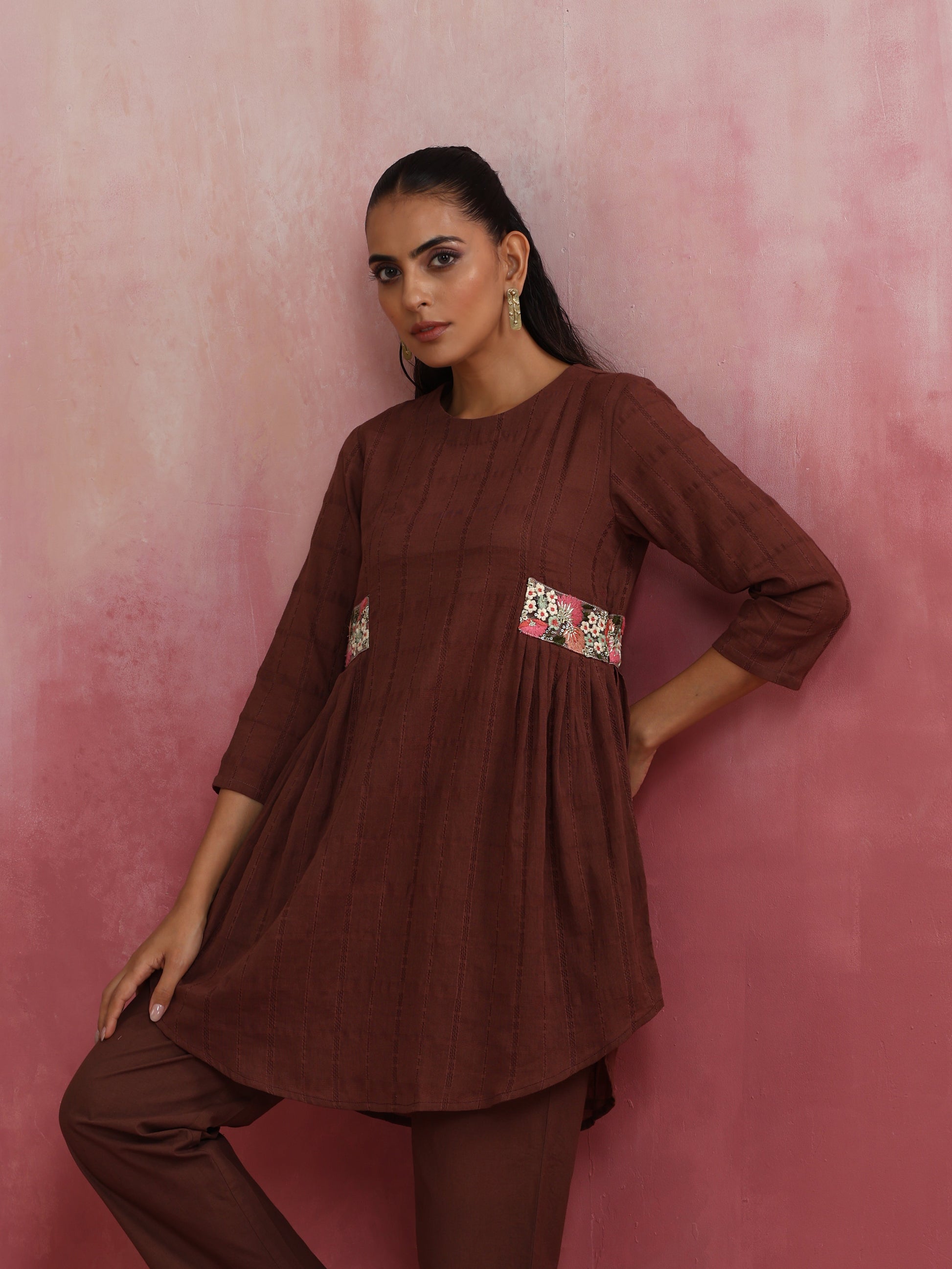 trueBrowns Brown Cotton Dobby Co-ord set