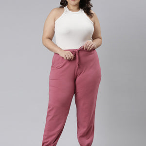 Women Solid Light Wine Mid Rise Cotton Casual Joggers