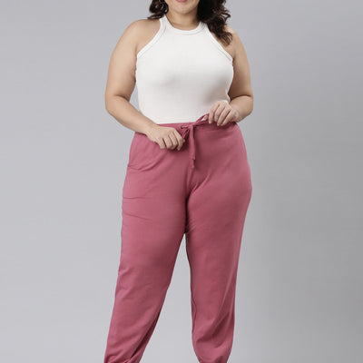 Women Solid Light Wine Mid Rise Cotton Casual Joggers