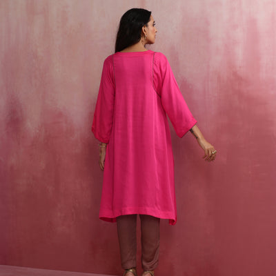 trueBrowns Pink Modal Kimono Kurta Co-ord Set