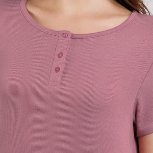 Serene Dream Henley Neck Tee - Mesa Rose