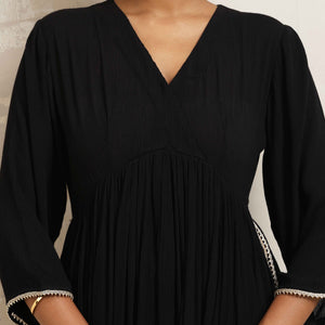 trueBrowns Black Crinkle Anarkali Flared Kurta Set