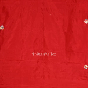 Golden  Red Boita Theme Hand-Painted Pattachitra Saree