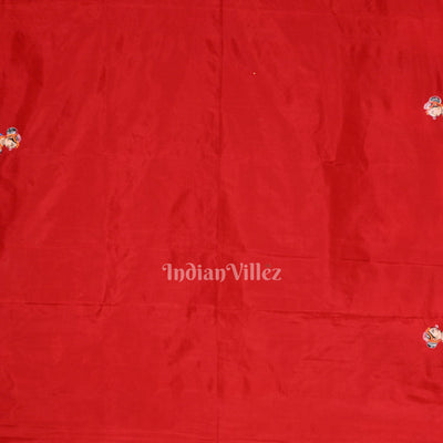 Golden  Red Boita Theme Hand-Painted Pattachitra Saree