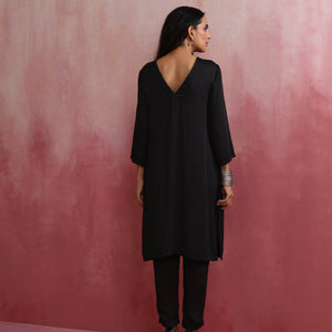 trueBrowns Black Modal Round Neck Kurta Co-ord Set