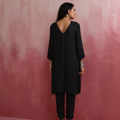 trueBrowns Black Modal Round Neck Kurta Co-ord Set