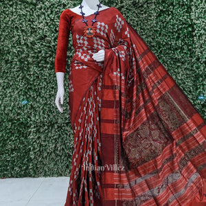 Deep Maroon Grey Pasapali Theme Sambalpuri Silk Saree