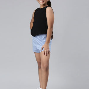 Girls Solid Baby Blue Mid Rise Knit Shorts