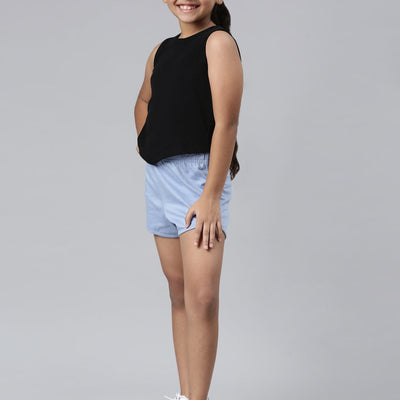 Girls Solid Baby Blue Mid Rise Knit Shorts