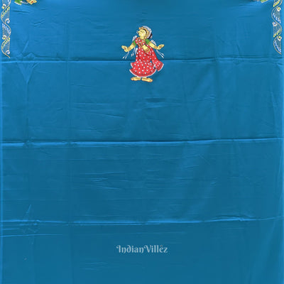 Sky Blue Nartaki Musical Theme Pattachitra Kurti Cotton Dress Material