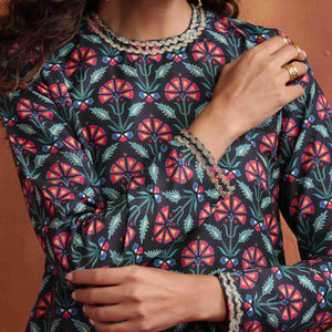 trueBrowns Black Floral Print Co-ord Set