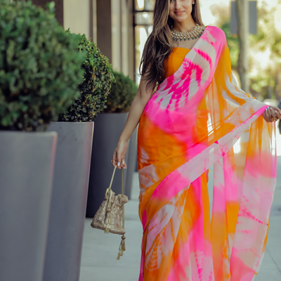 Pink Tulip Tie & Dye Pure Chiffon Saree