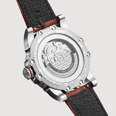 Era Men Automatic Silver Dial Analog Leather Watch 147-L10308