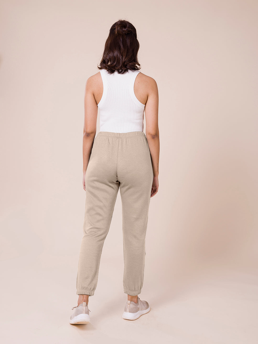 Women Solid Beige Mid Rise Ultra Warm Jogger