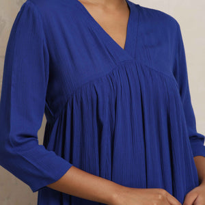 trueBrowns Blue Crinkle Flared Kurta Co-ord Set