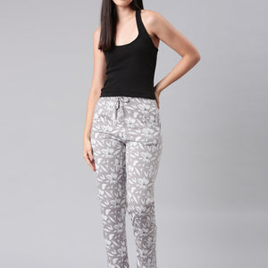 Women Printed Grey Cotton Knit Lounge Pants