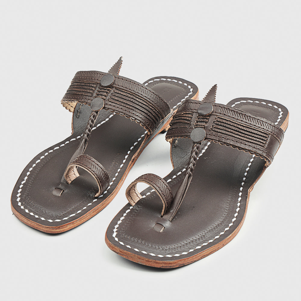 Brown Handstitched Leather Kolhapuri Women Slipper