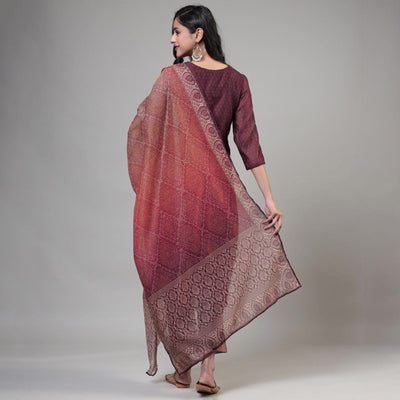 Dark Mauve Printed Chanderi Salwar Suit