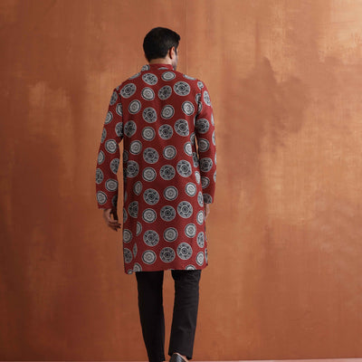 trueBrowns Men's Rust Printed Kurta