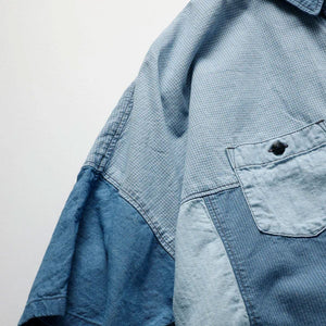 FDMTL | PATCHWORK S/S SHIRT 3YR WASH  { INDIGO