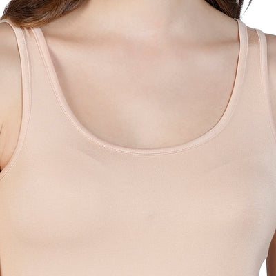 Broad Straps Body Hugging Modal Vest - Nude