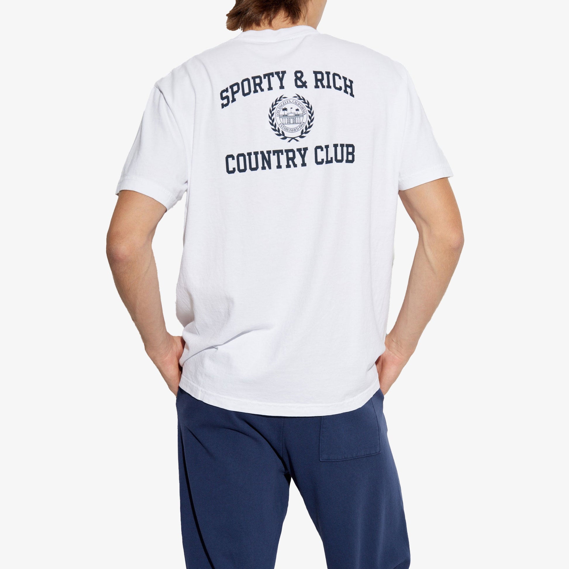 SPORTY & RICH | VARSITY CREST T-SHIRT { WHITE/NAVY