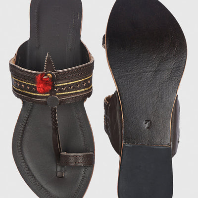 Brown Handstitched Leather Kolhapuri Women Slipper