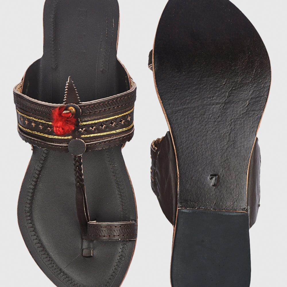 Brown Handstitched Leather Kolhapuri Women Slipper