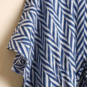 Blue - Hand Block Printed Cotton Kaftan & Pyjama Night Suit Set