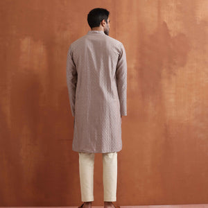 trueBrowns Men's Beige Cotton Dobby Kurta