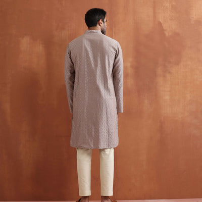 trueBrowns Men's Beige Cotton Dobby Kurta