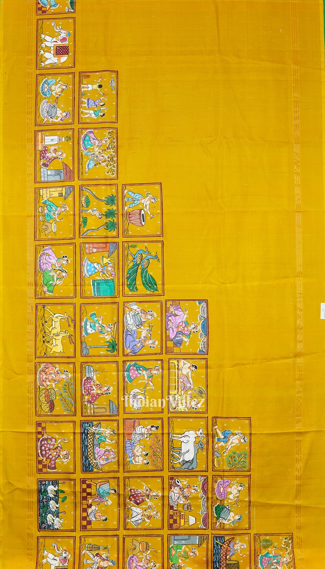 Golden Yellow Radha Krishna Village Theme Pattachitra Saree